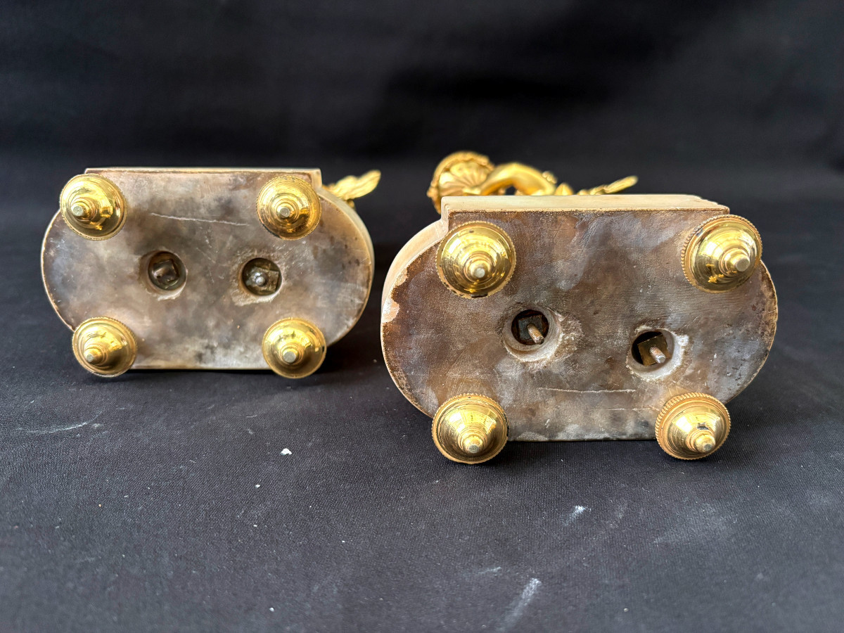 Pair Of Gilded Bronze Angelot Candlesticks-photo-7