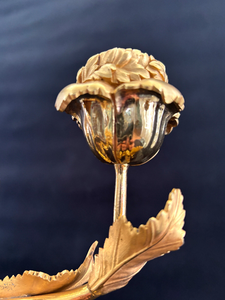 Grande Paire de Candélabres à l'antique en Bronze Doré et Patiné -photo-7