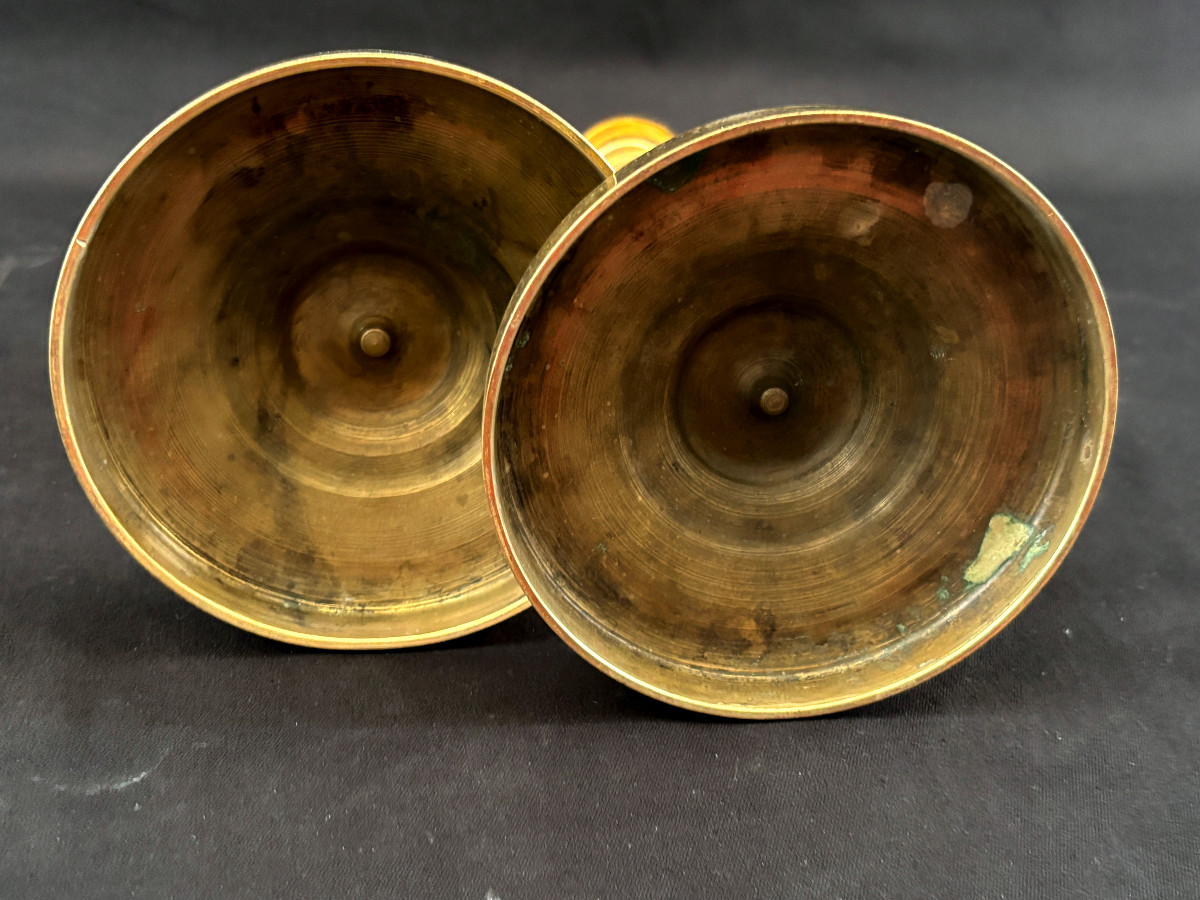 Pair Of Empire Candlesticks Signed Mene In Bronze Gilt And Antique Finish-photo-7