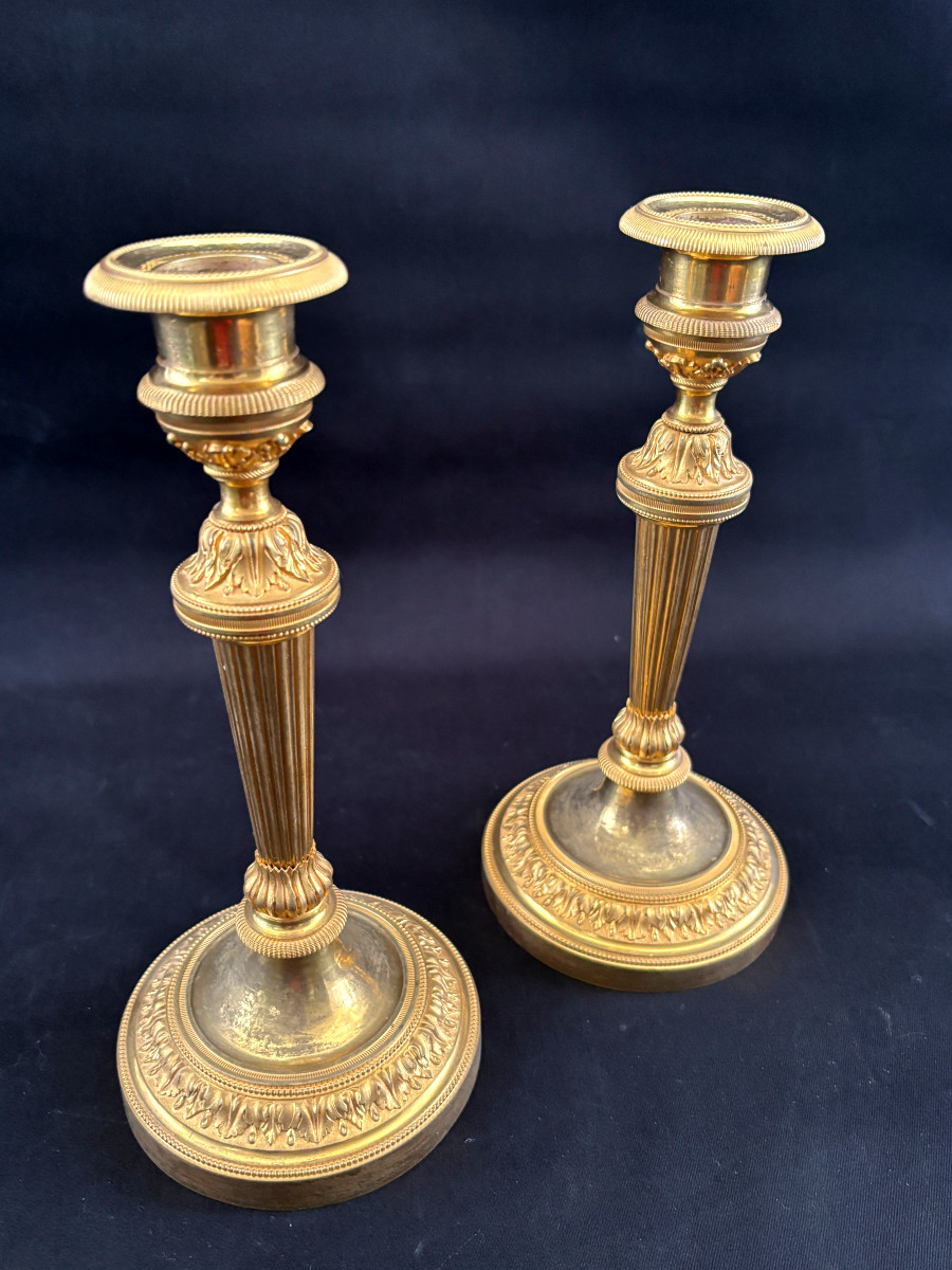 Pair Of Gilt Bronze Directoire Candlesticks-photo-2