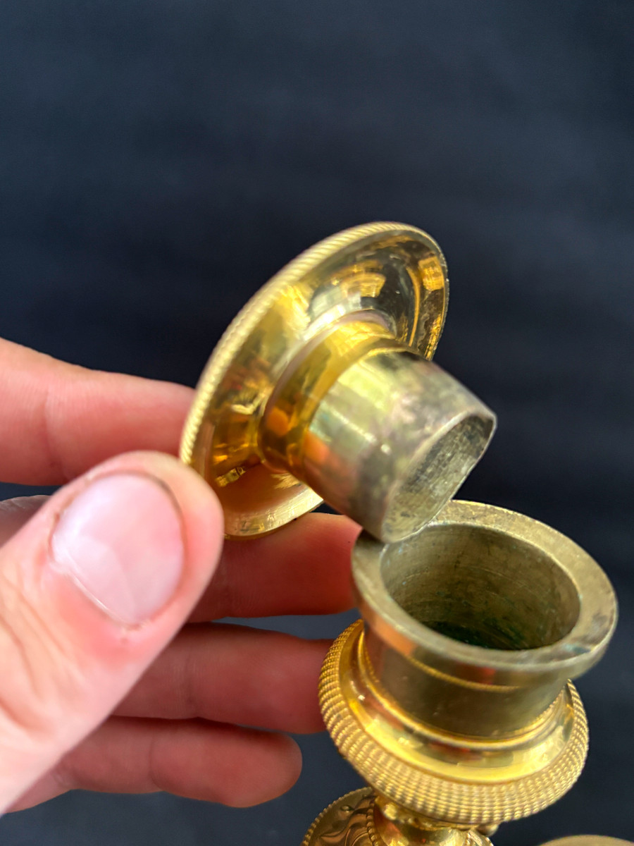 Pair Of Gilt Bronze Directoire Candlesticks-photo-3