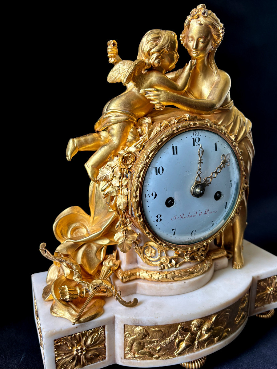 Pendule Louis XVI l'amour et l'amitié en bronze doré et marbre-photo-2