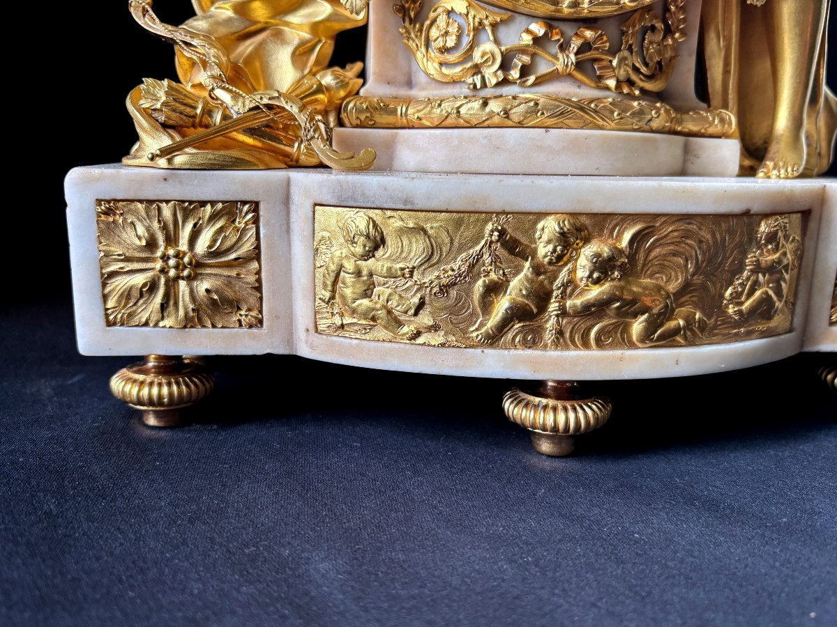 Pendule Louis XVI l'amour et l'amitié en bronze doré et marbre-photo-2