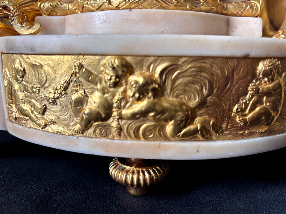 Pendule Louis XVI l'amour et l'amitié en bronze doré et marbre-photo-5