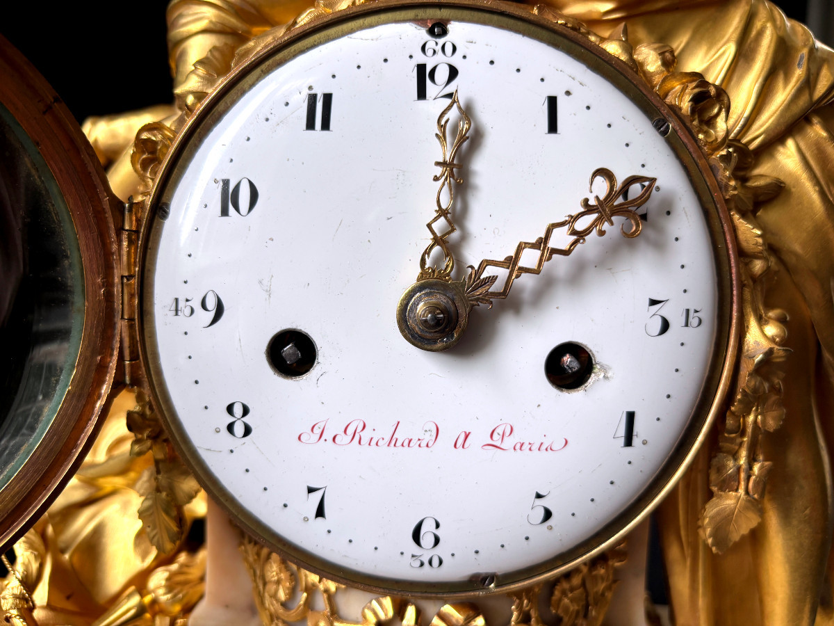 Pendule Louis XVI l'amour et l'amitié en bronze doré et marbre-photo-6