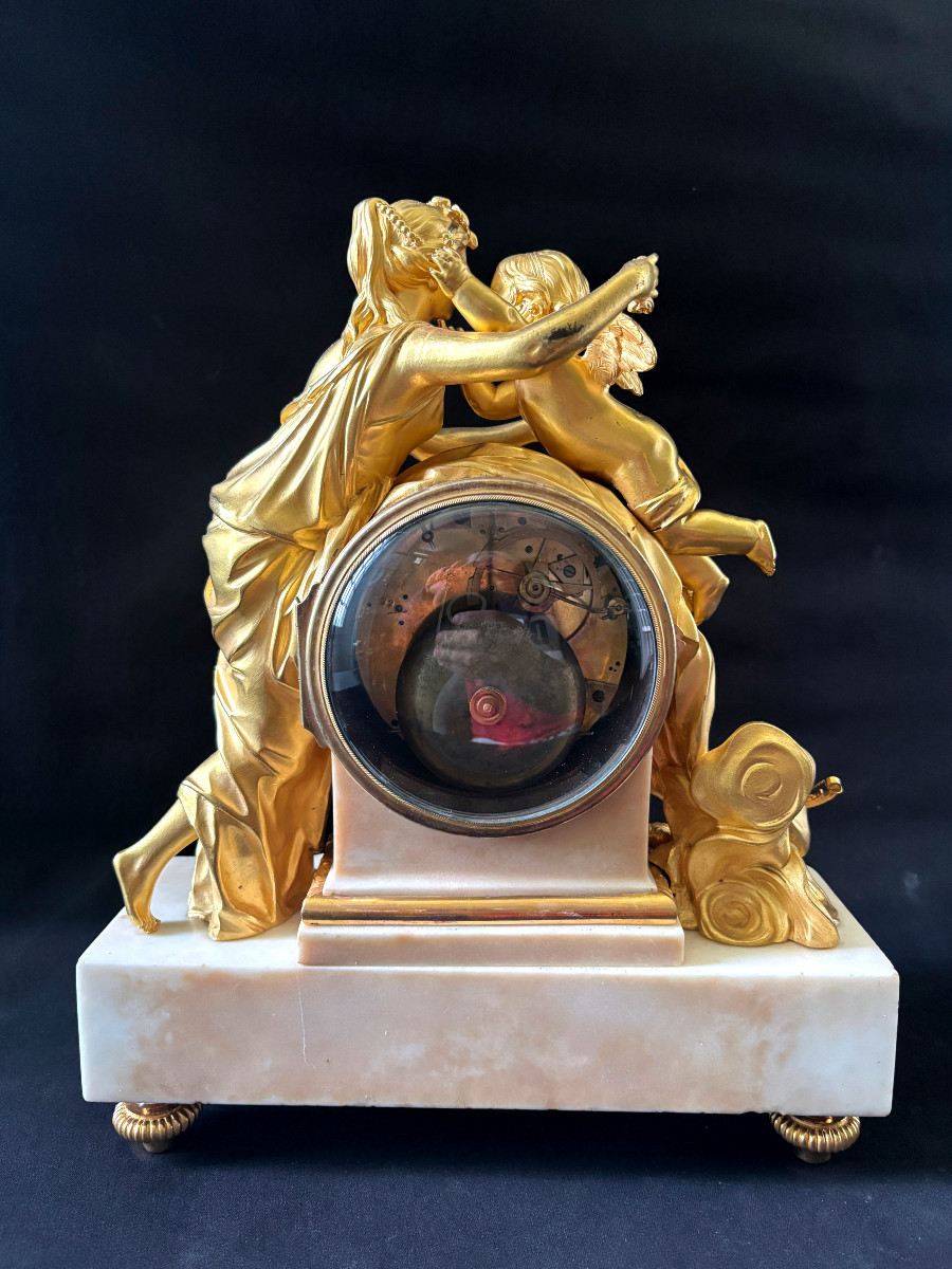 Pendule Louis XVI l'amour et l'amitié en bronze doré et marbre-photo-7