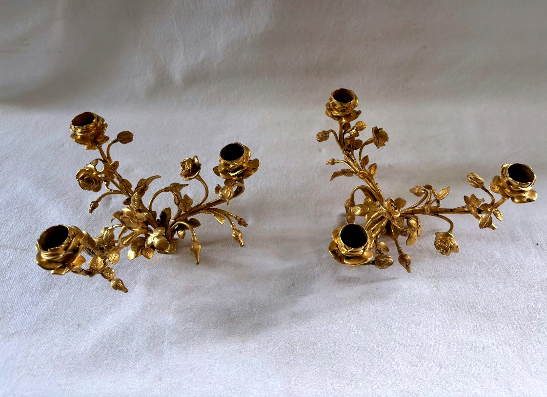 Pair Of Gilt Bronze Candelabra Light Clusters-photo-2