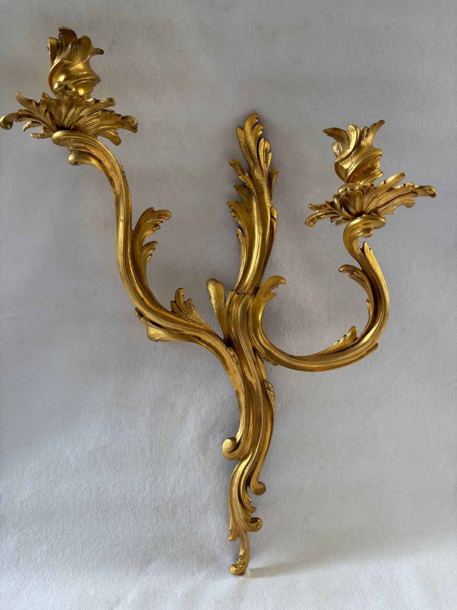 Paire d'appliques ancien travail style Louis XV en bronze doré-photo-2