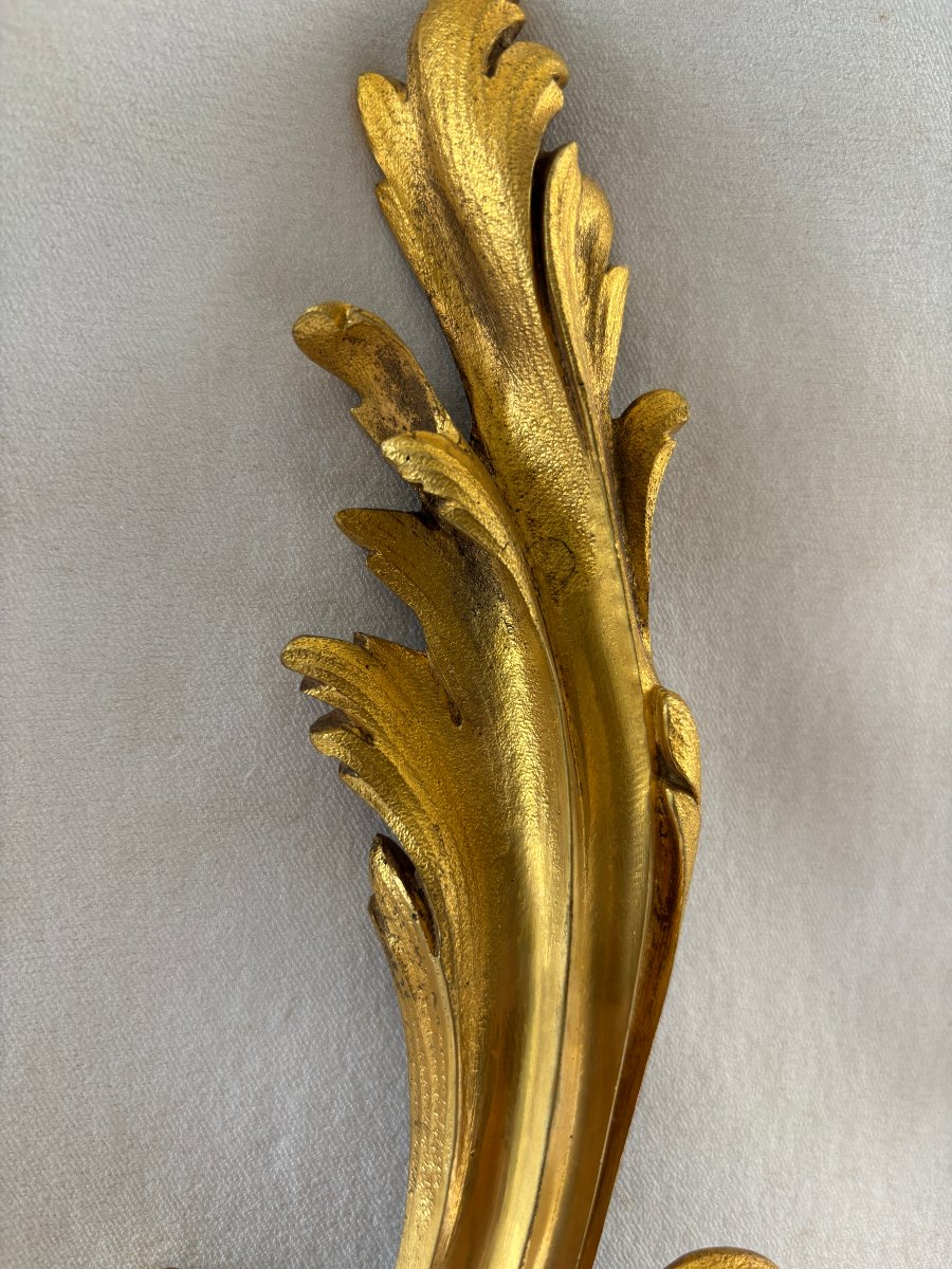 Paire d'appliques ancien travail style Louis XV en bronze doré-photo-1