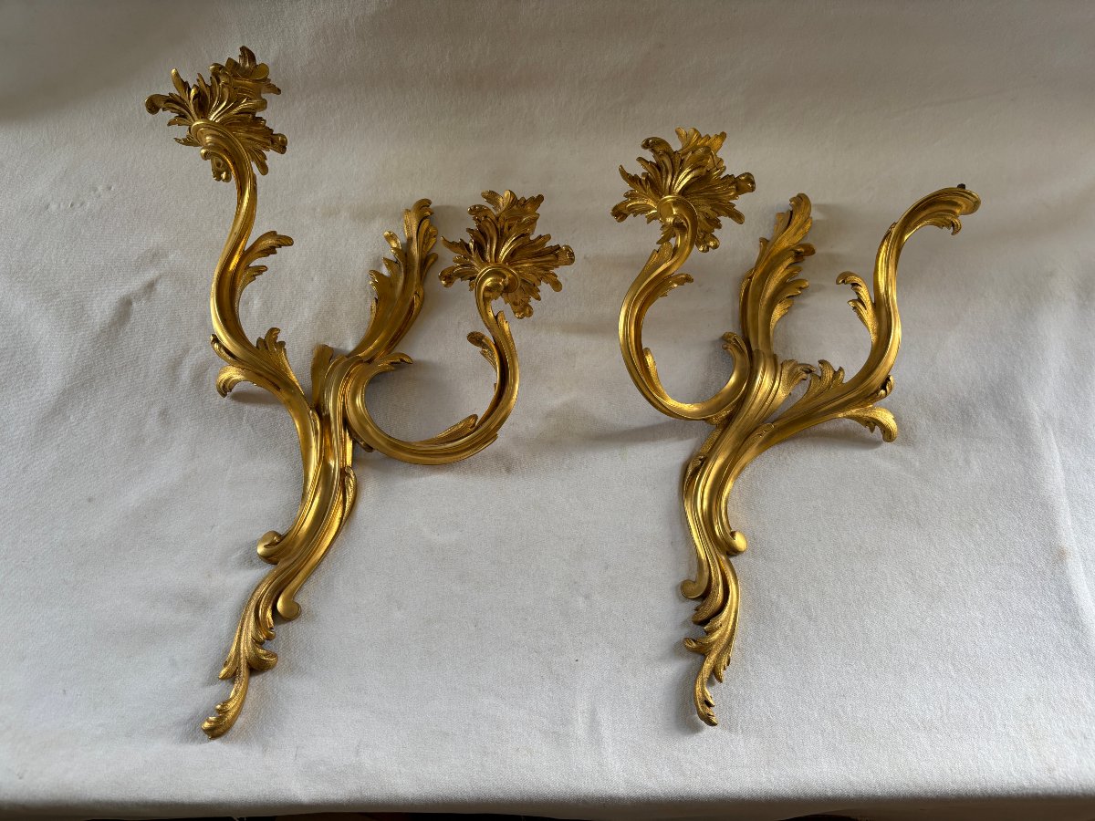 Paire d'appliques ancien travail style Louis XV en bronze doré
