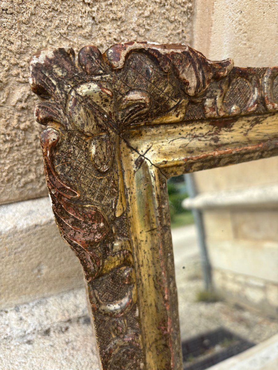 Miroir cadre Louis XIV en bois argenté-photo-2