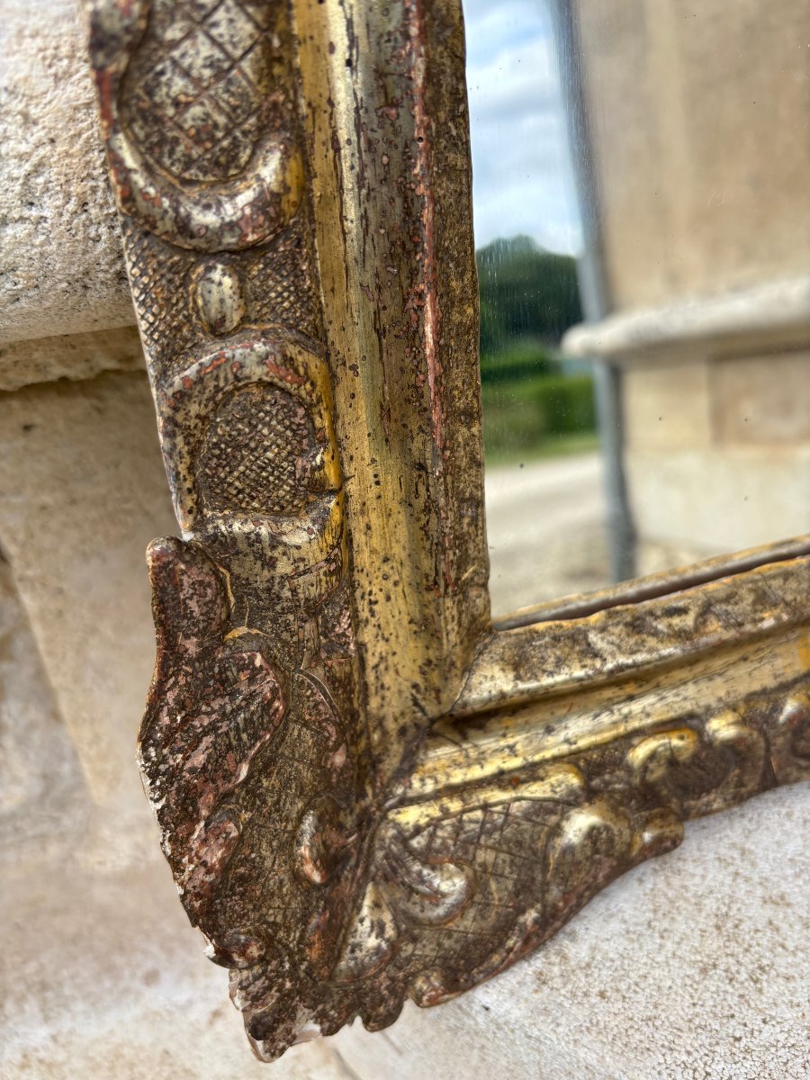 Miroir cadre Louis XIV en bois argenté-photo-3