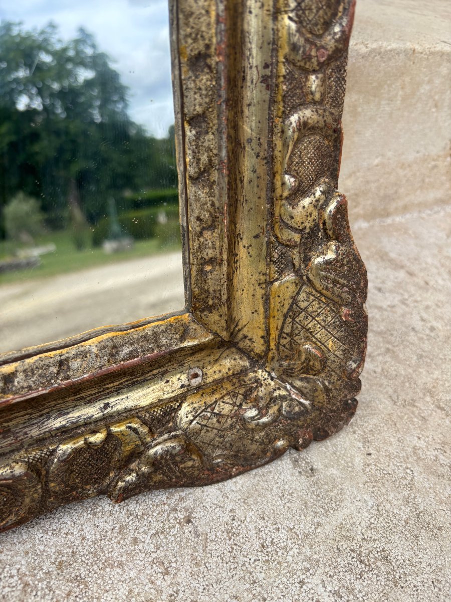 Miroir cadre Louis XIV en bois argenté-photo-4