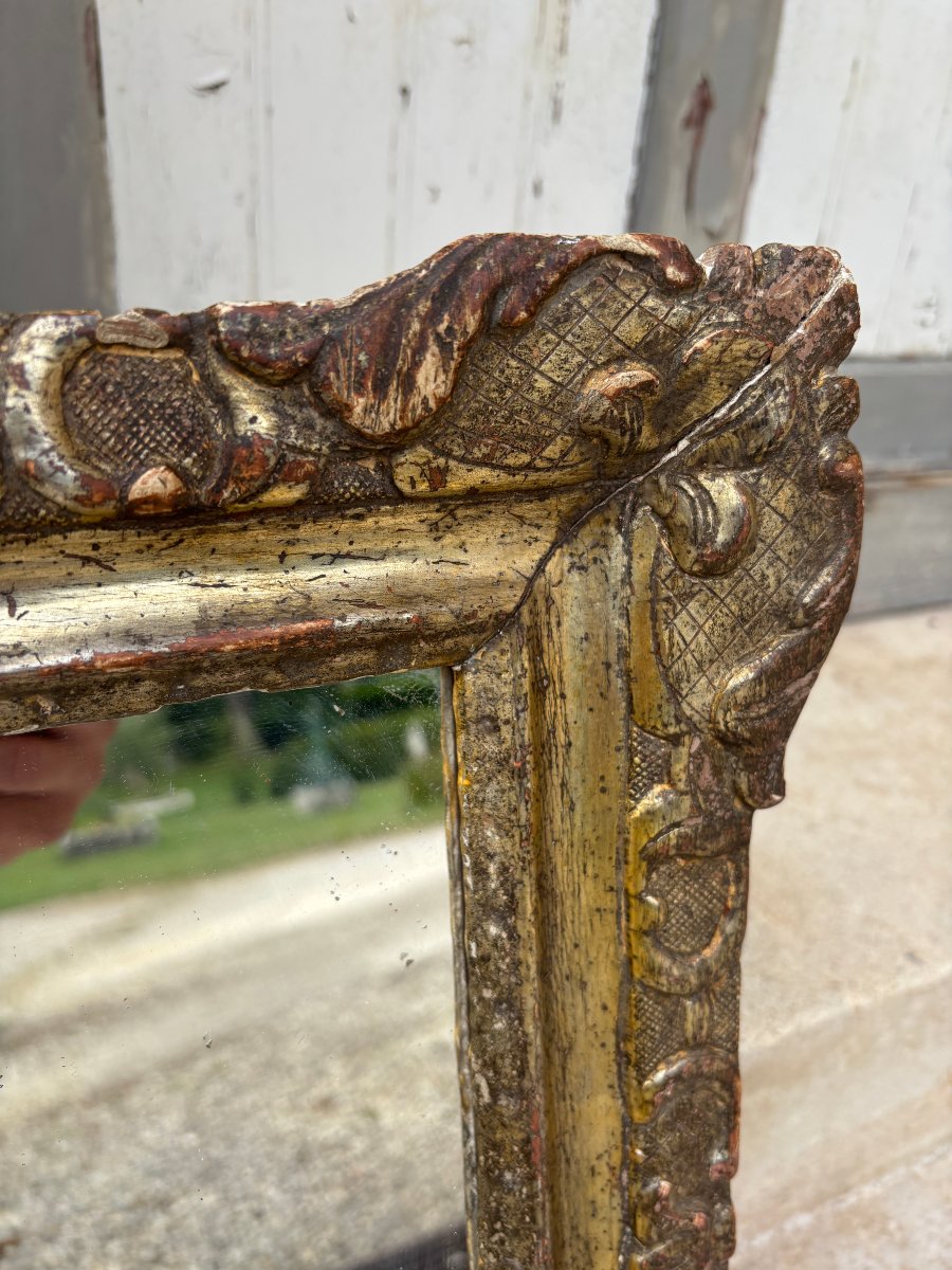 Miroir cadre Louis XIV en bois argenté-photo-1