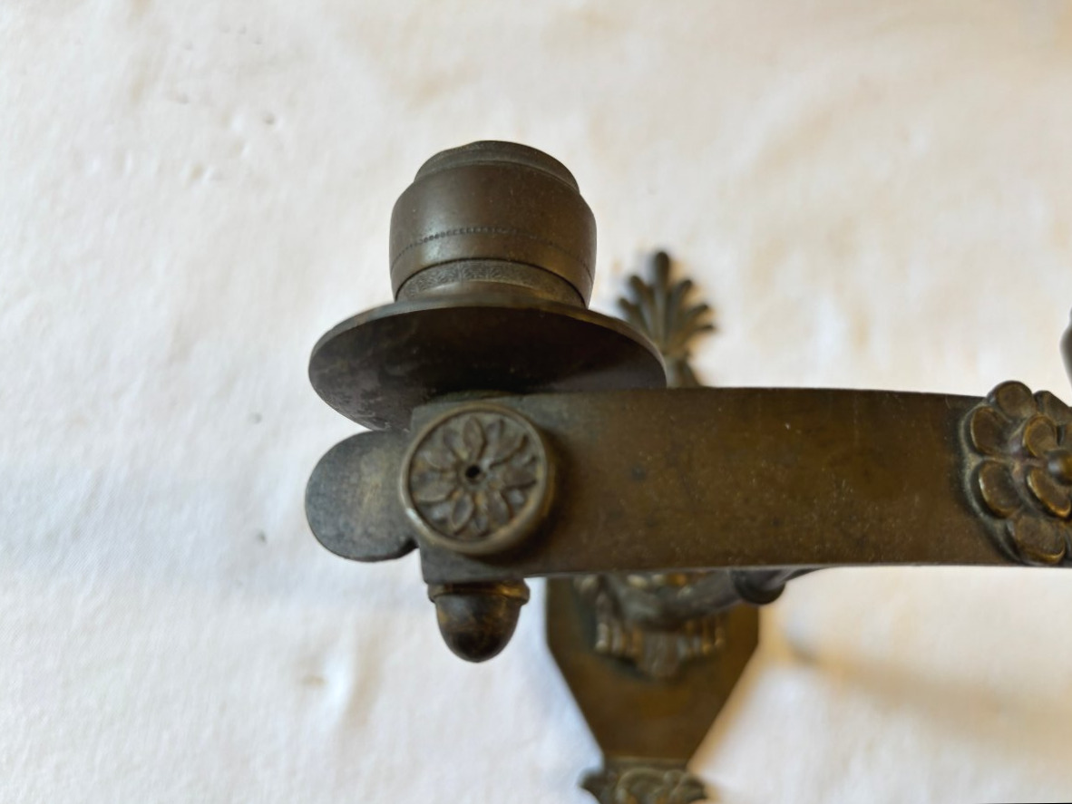 Paire d'appliques Empire en bronze patiné-photo-4