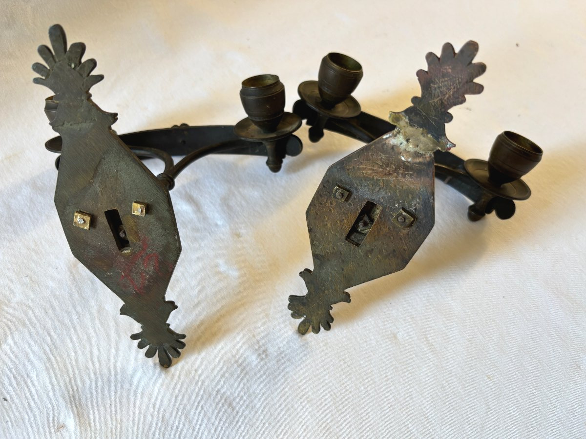 Paire d'appliques Empire en bronze patiné-photo-6
