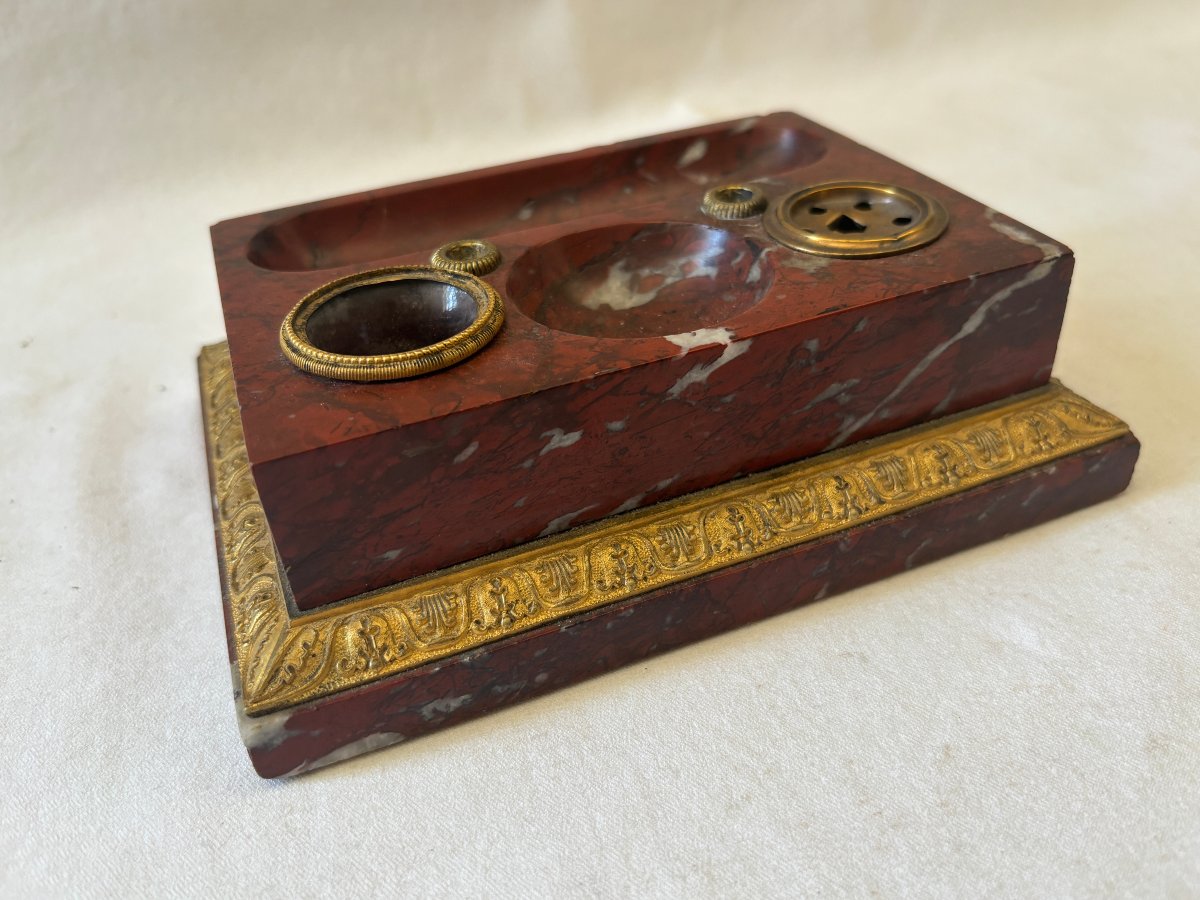 Encrier Empire en marbre rouge et bronze doré-photo-2