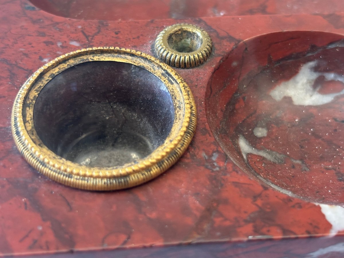 Encrier Empire en marbre rouge et bronze doré-photo-2