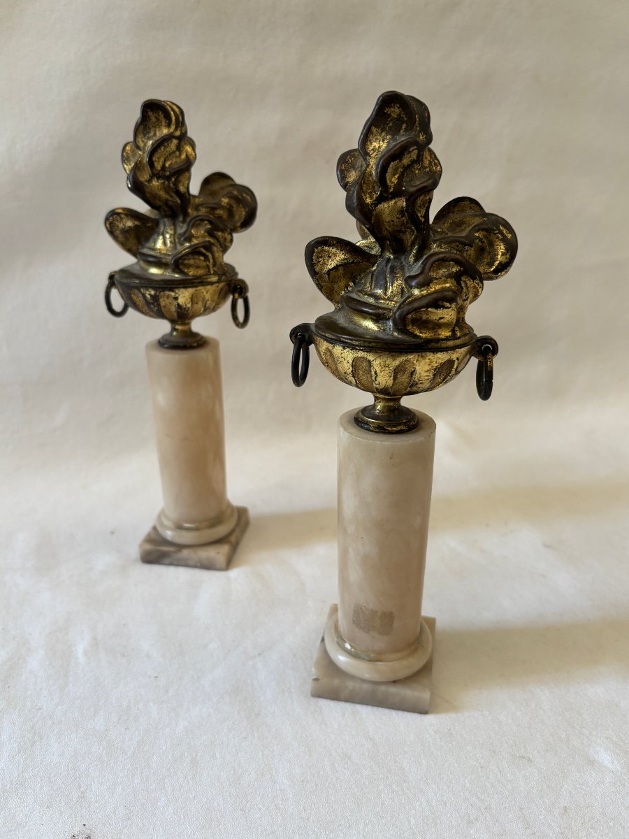 Pair Of Gilded Bronze And Marble Fire Pots-photo-2
