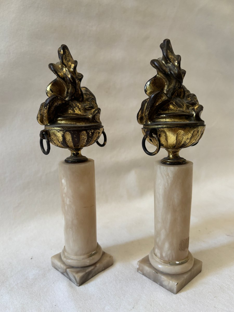 Pair Of Gilded Bronze And Marble Fire Pots-photo-4