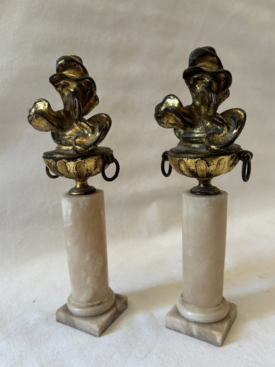 Pair Of Gilded Bronze And Marble Fire Pots-photo-1