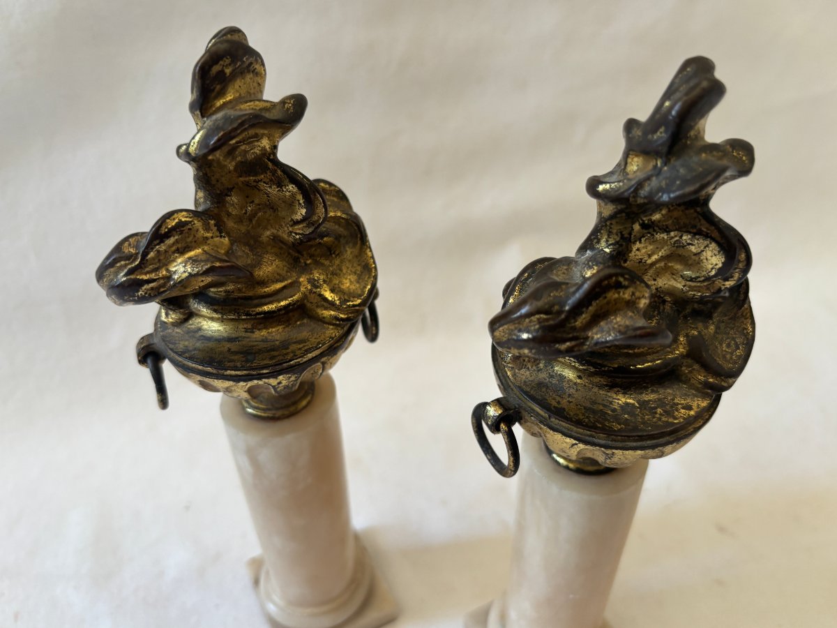 Pair Of Gilded Bronze And Marble Fire Pots-photo-2