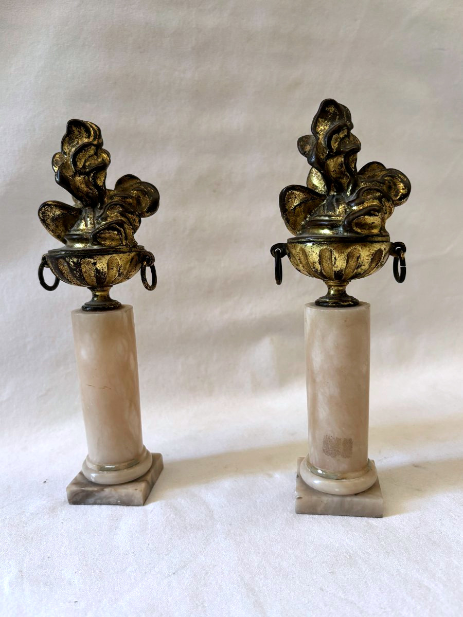Pair Of Gilded Bronze And Marble Fire Pots