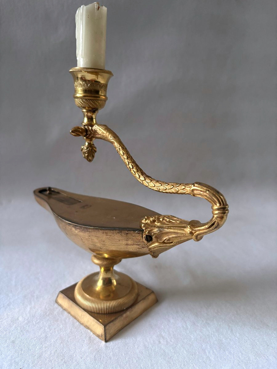 Lampe à huile Empire en bronze doré -photo-2