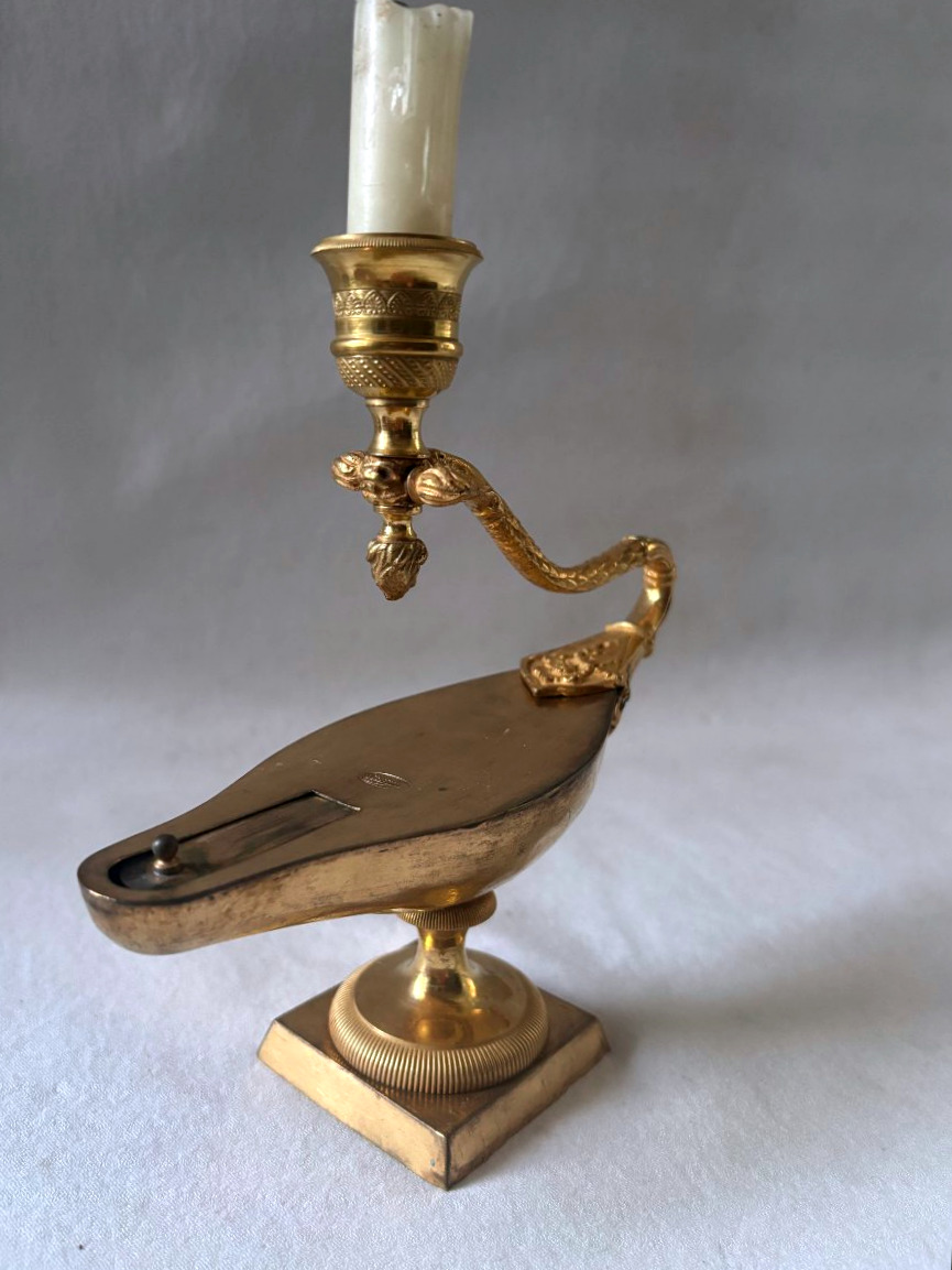 Lampe à huile Empire en bronze doré -photo-3
