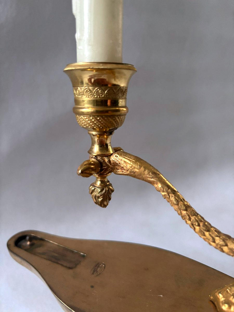 Lampe à huile Empire en bronze doré -photo-4