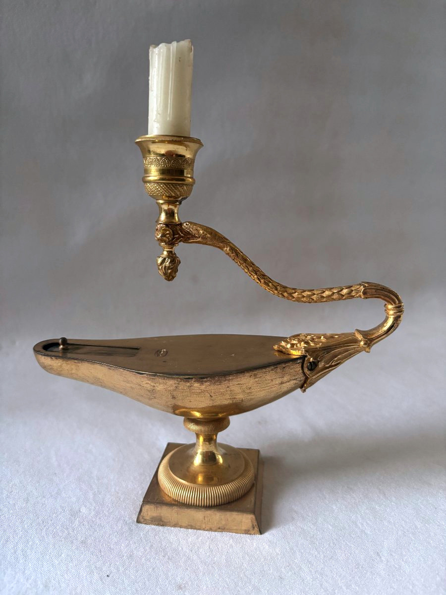 Lampe à huile Empire en bronze doré 