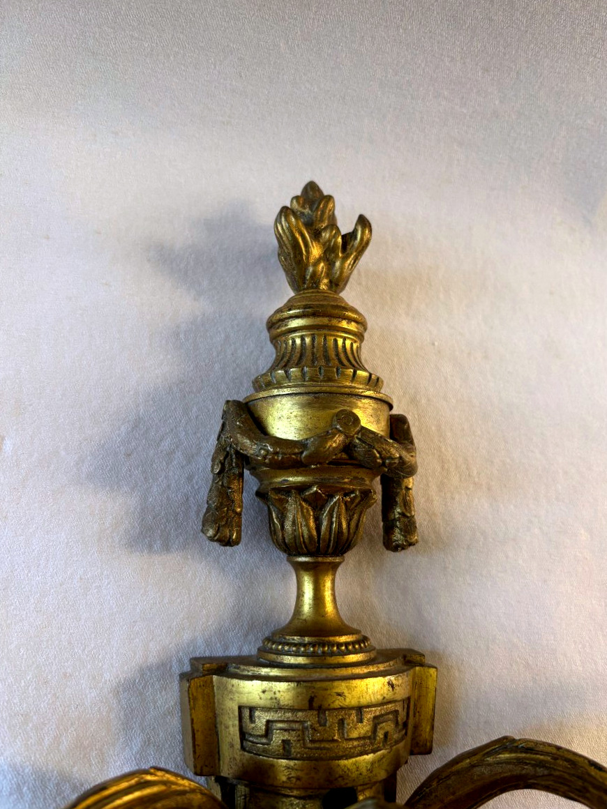 Paire d'appliques en bronze doré de style Louis XVI-photo-3
