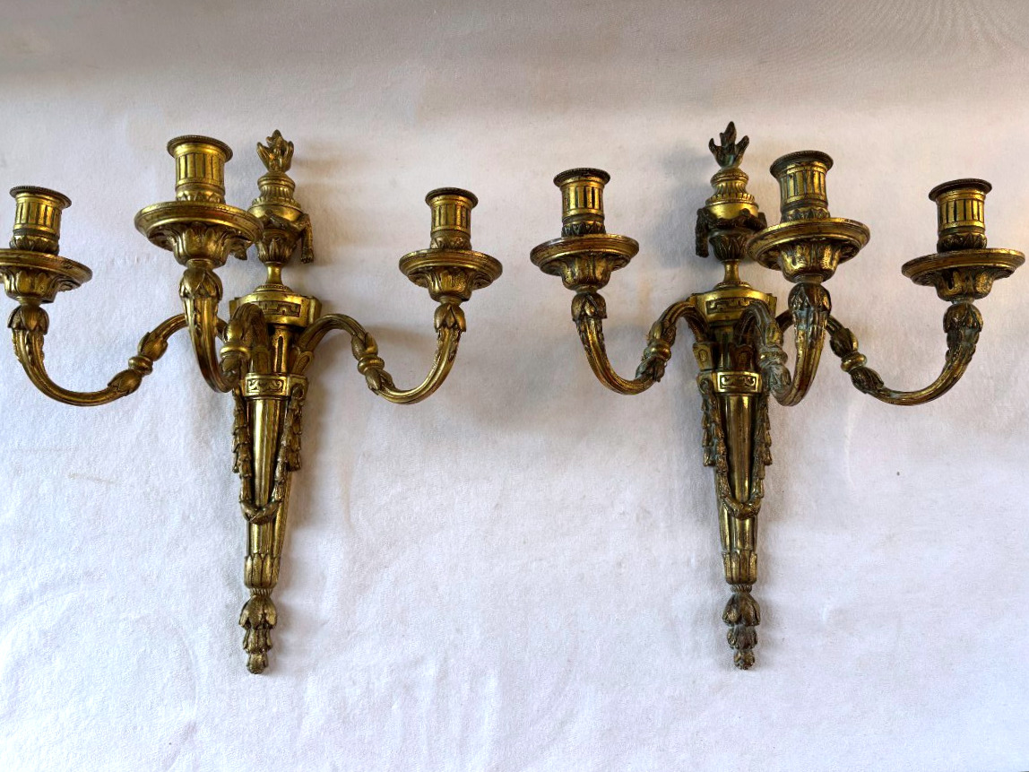 Paire d'appliques en bronze doré de style Louis XVI