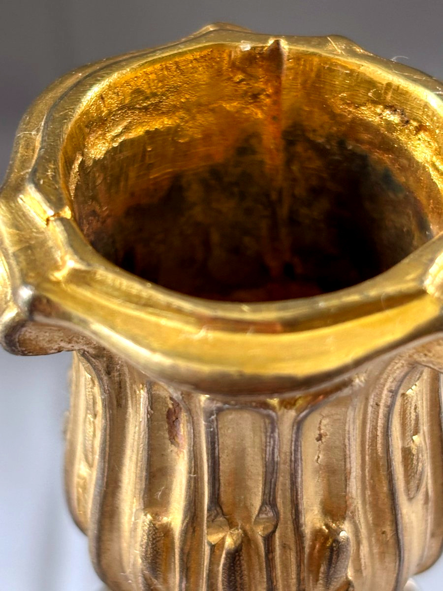 Paire de flambeaux Epoque Louis XV bronze doré et armoiries-photo-5
