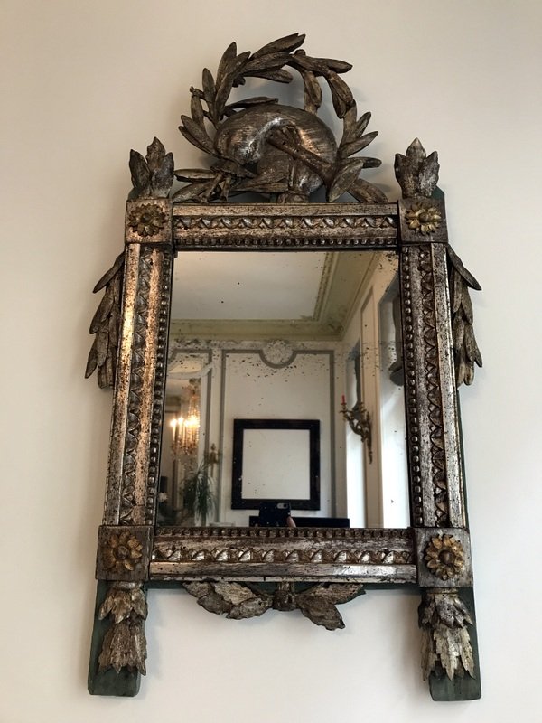 Miroir Louis XVI En Bois Argenté
