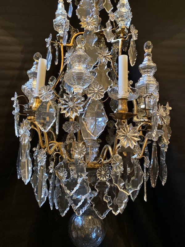 Lustre Cage d'époque Louis XV En Bronze Doré Et Cristal-photo-4