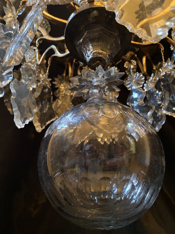 Lustre Cage d'époque Louis XV En Bronze Doré Et Cristal-photo-5