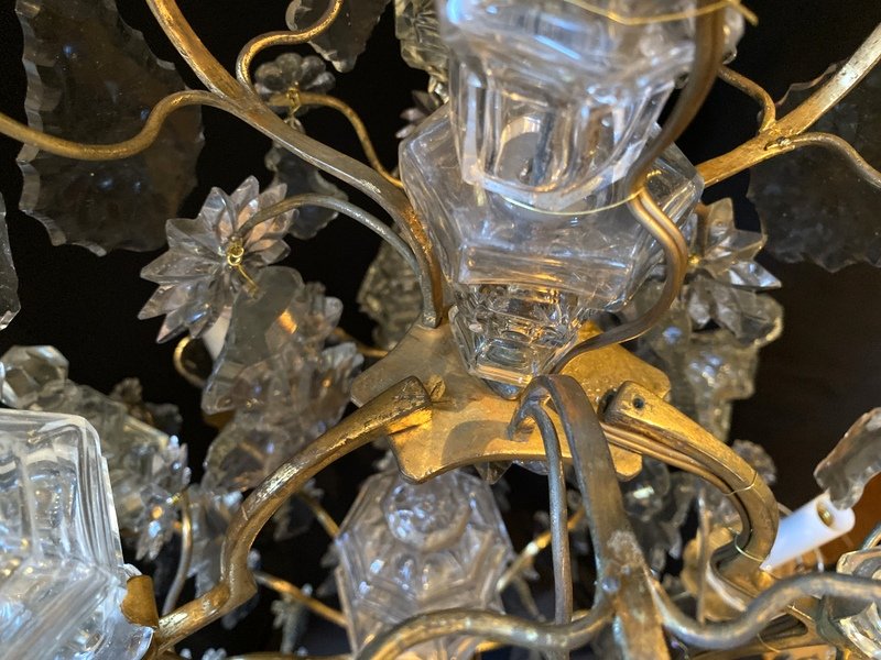Lustre Cage d'époque Louis XV En Bronze Doré Et Cristal-photo-8