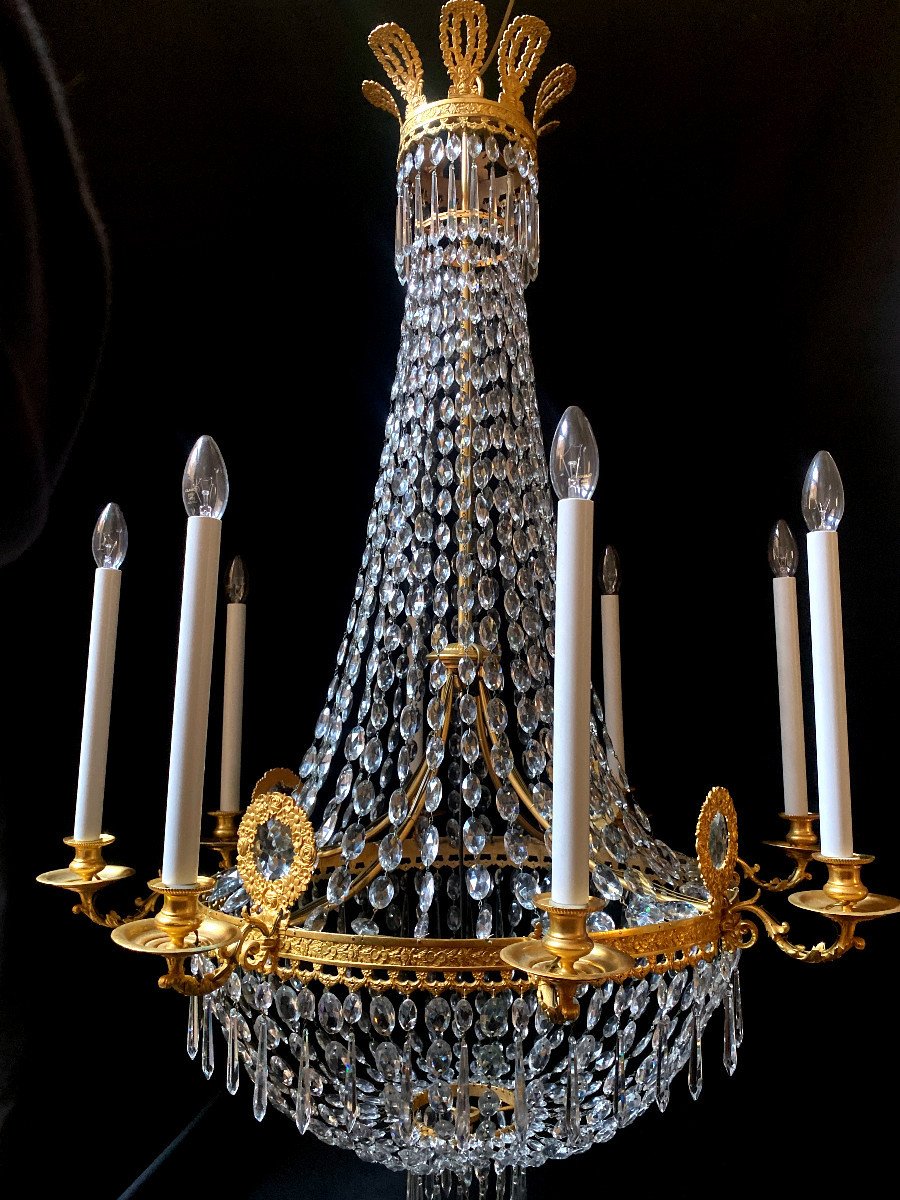 Large Hot Air Balloon Chandelier Restoration Period Gilt Bronze And Crystal-photo-2