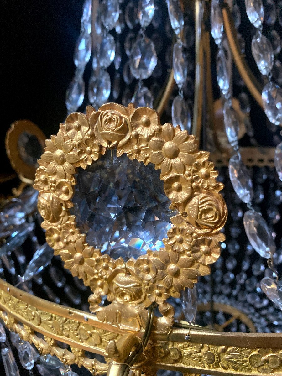 Large Hot Air Balloon Chandelier Restoration Period Gilt Bronze And Crystal-photo-2