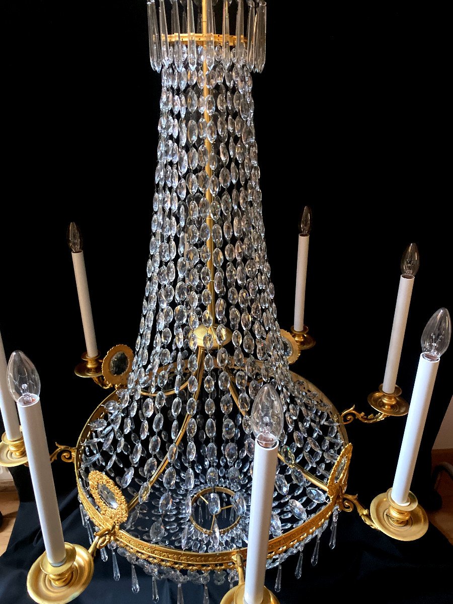 Large Hot Air Balloon Chandelier Restoration Period Gilt Bronze And Crystal-photo-3