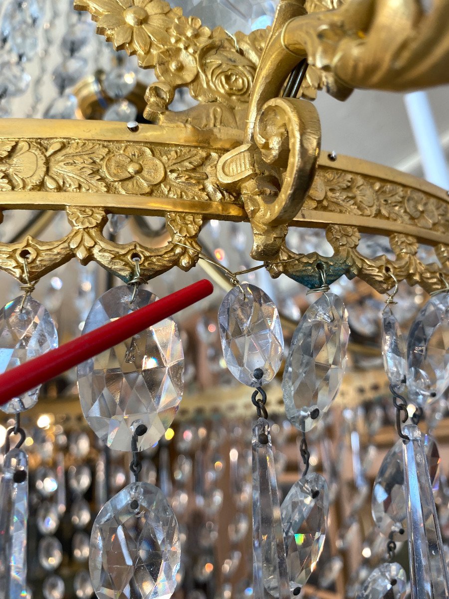 Large Hot Air Balloon Chandelier Restoration Period Gilt Bronze And Crystal-photo-8