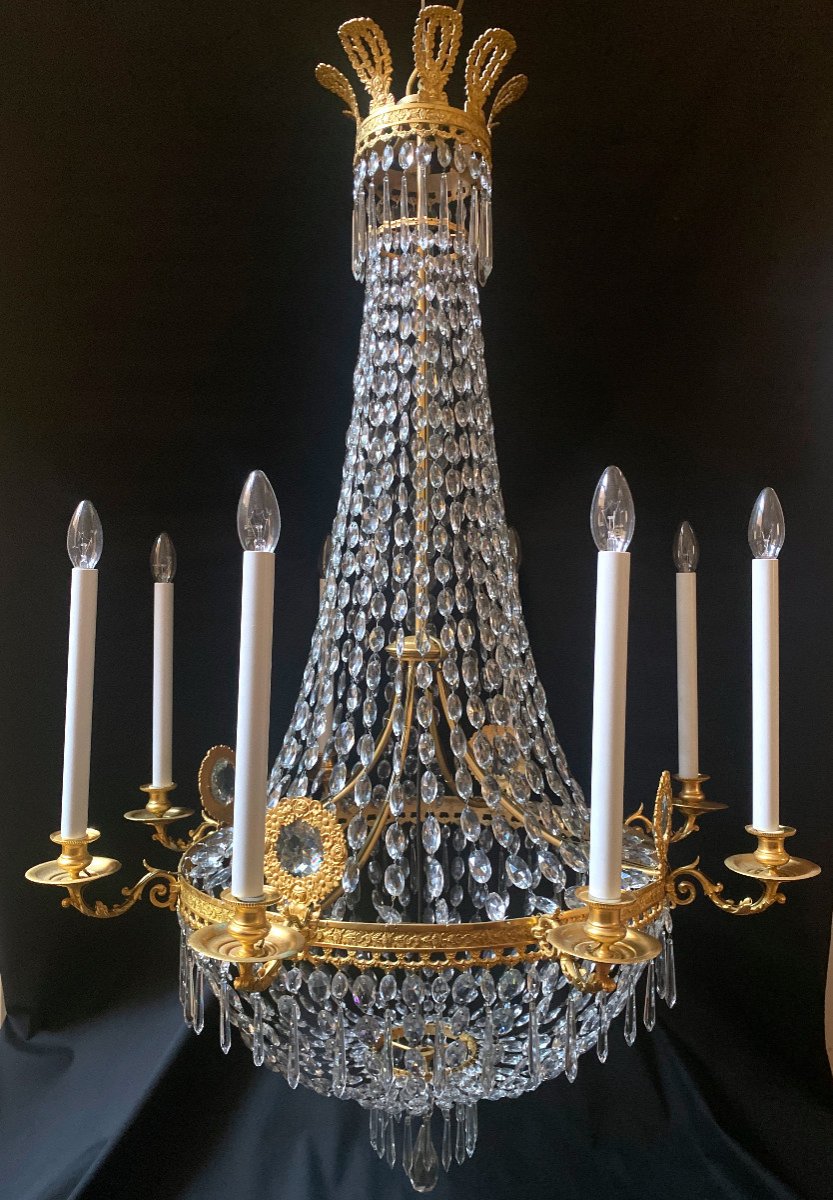 Large Hot Air Balloon Chandelier Restoration Period Gilt Bronze And Crystal