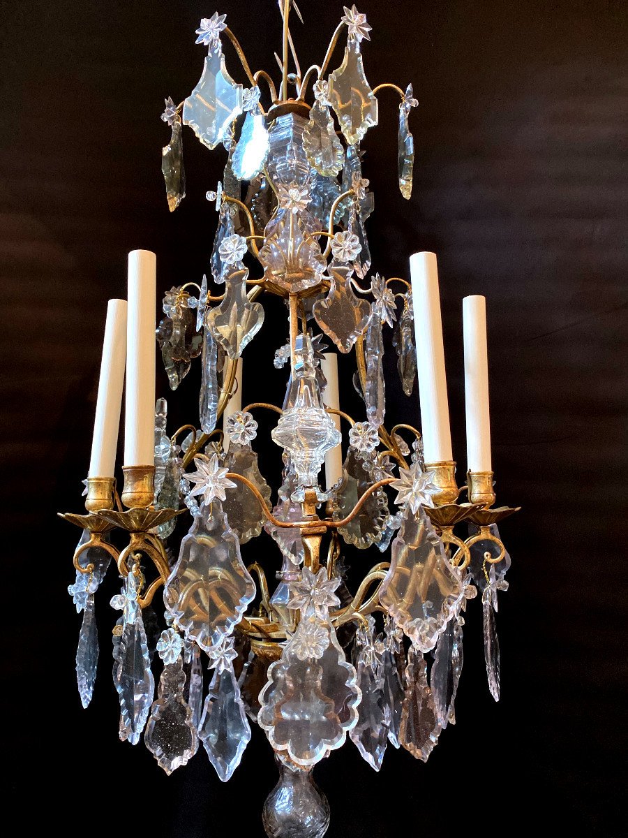 Lustre Cage d'époque Louis XV En Bronze Doré Et Cristal-photo-2