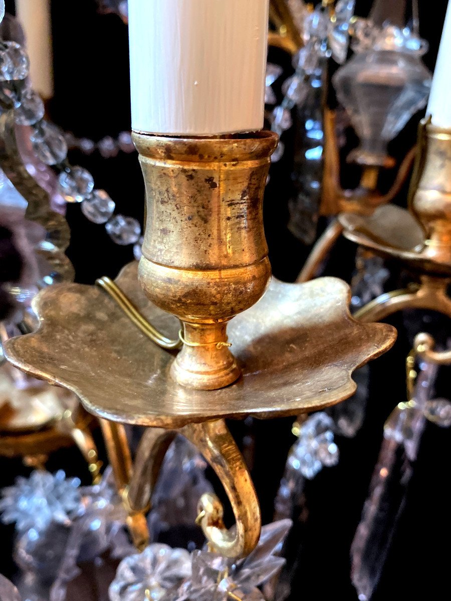 Lustre Cage d'époque Louis XV En Bronze Doré Et Cristal-photo-6