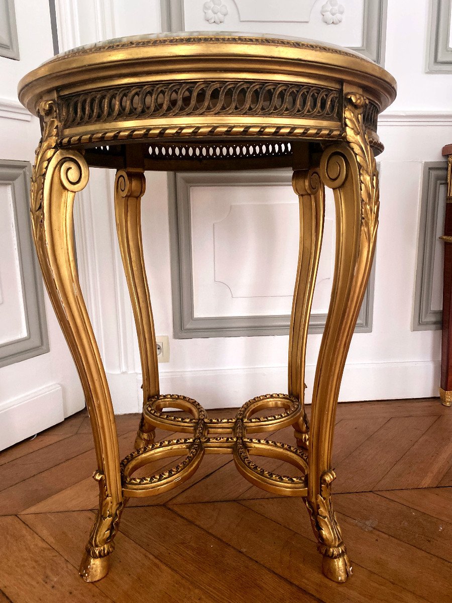 Louis XVI Style Pedestal Table In Golden Wood-photo-3