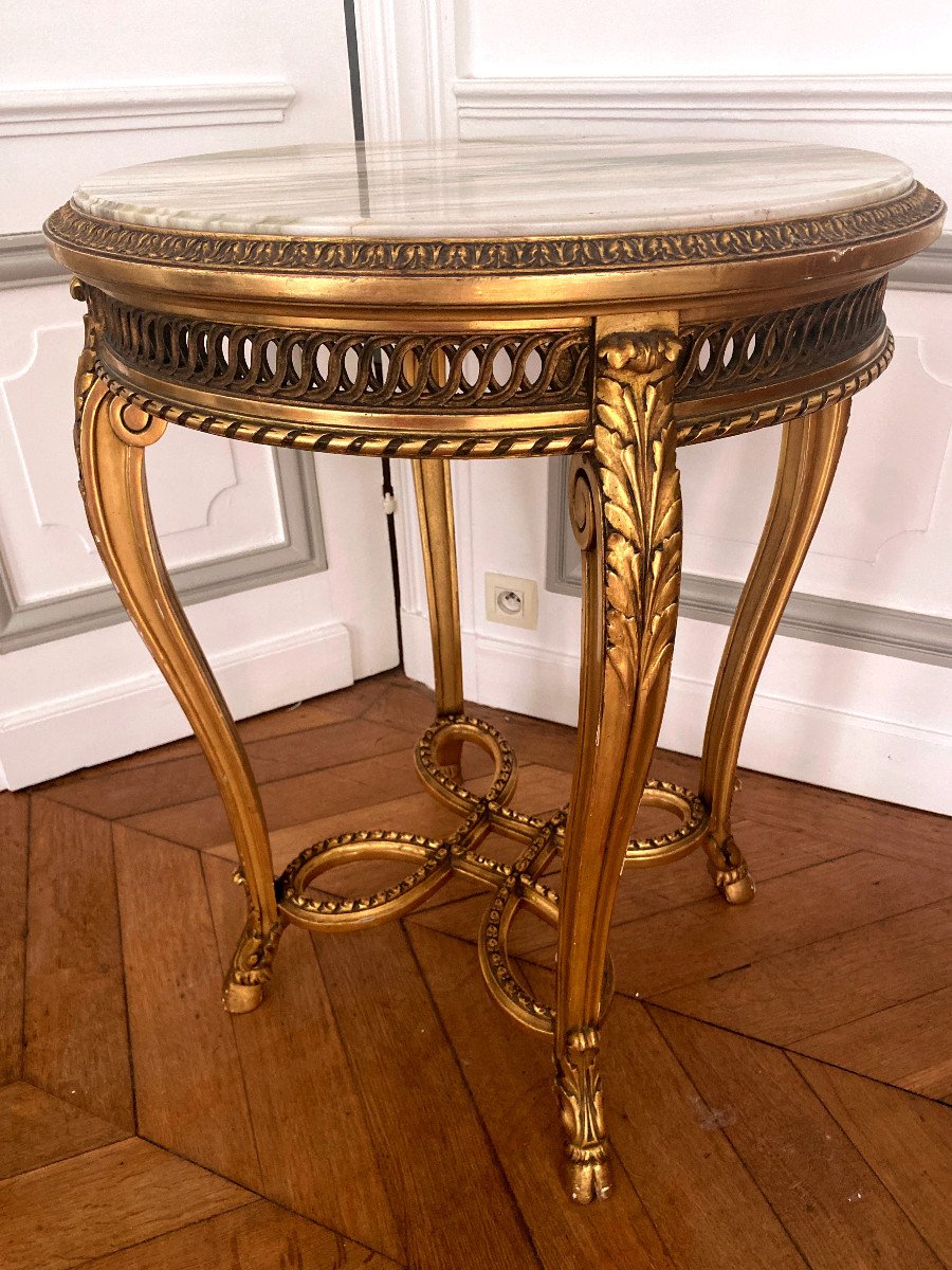 Louis XVI Style Pedestal Table In Golden Wood-photo-4