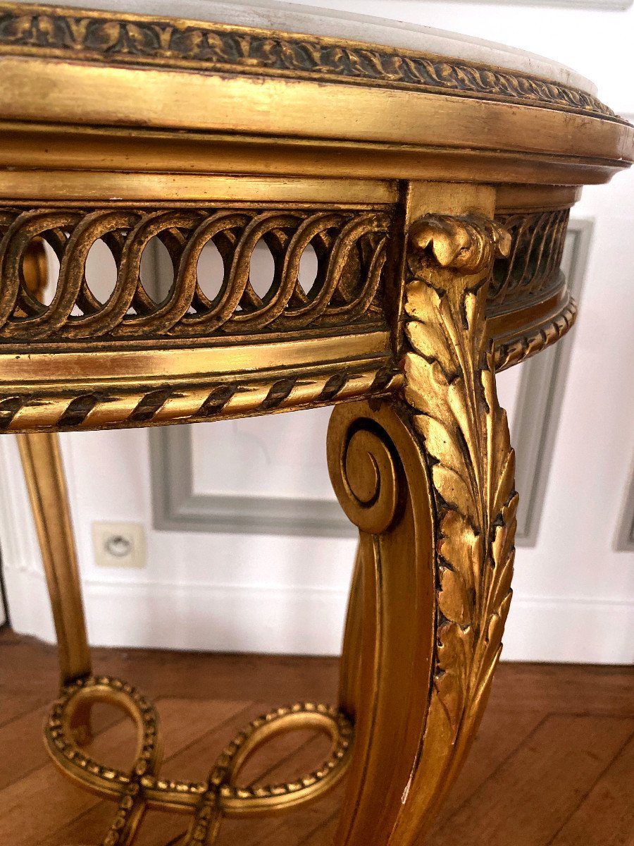 Louis XVI Style Pedestal Table In Golden Wood-photo-1