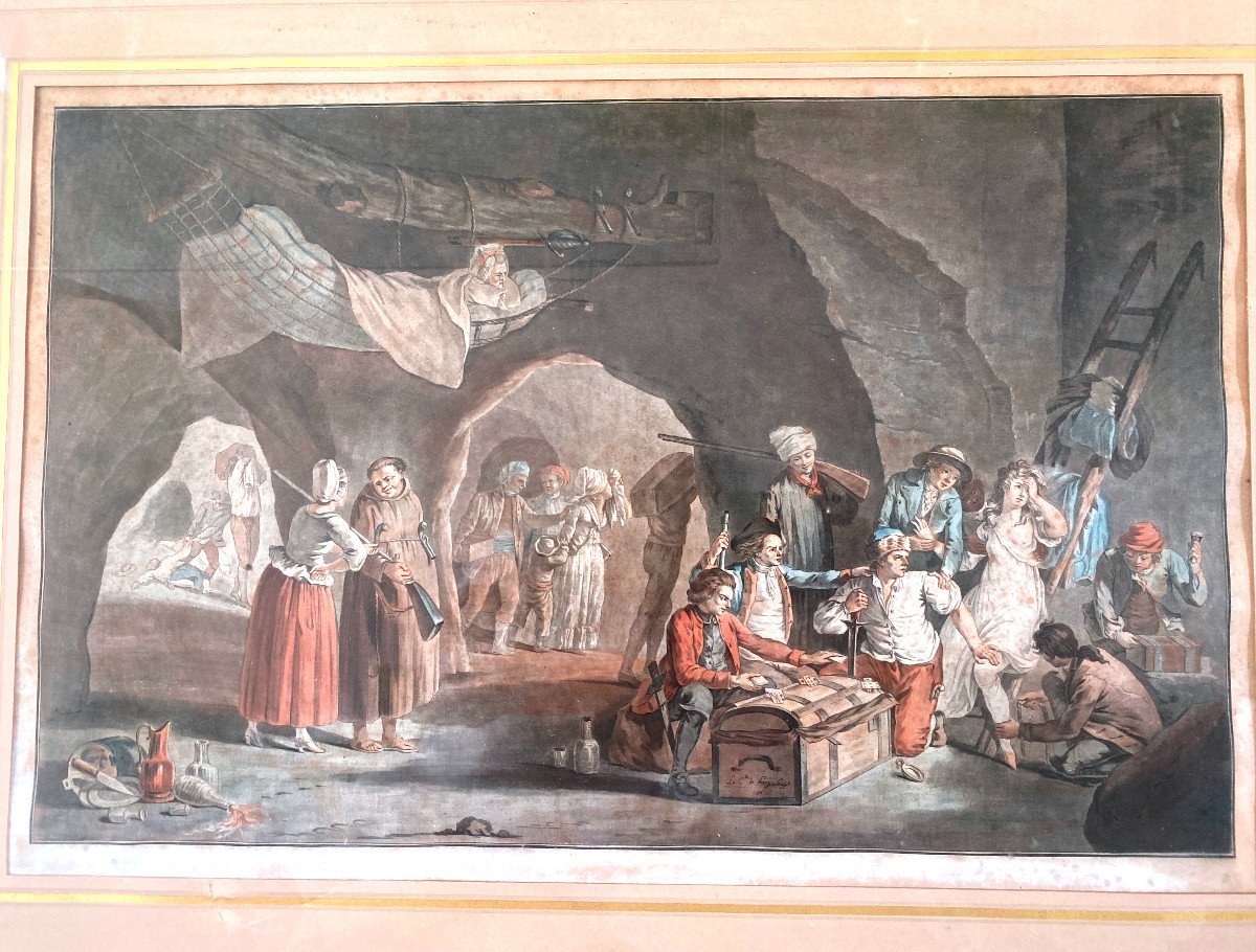 Gouache Engraving Signed Faroy And Dated 1786-photo-2