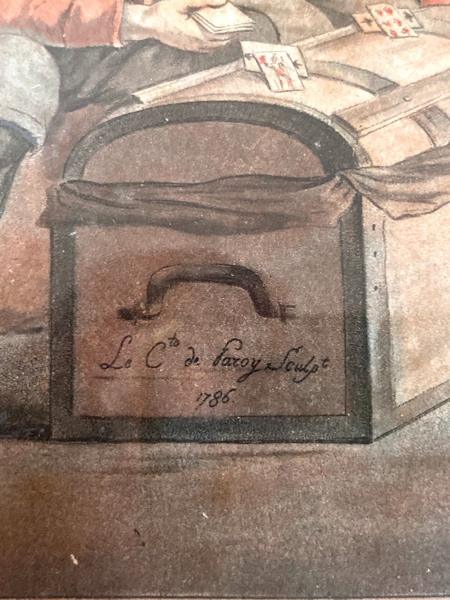 Gravure Gouachée Signé Faroy Et Daté 1786-photo-5